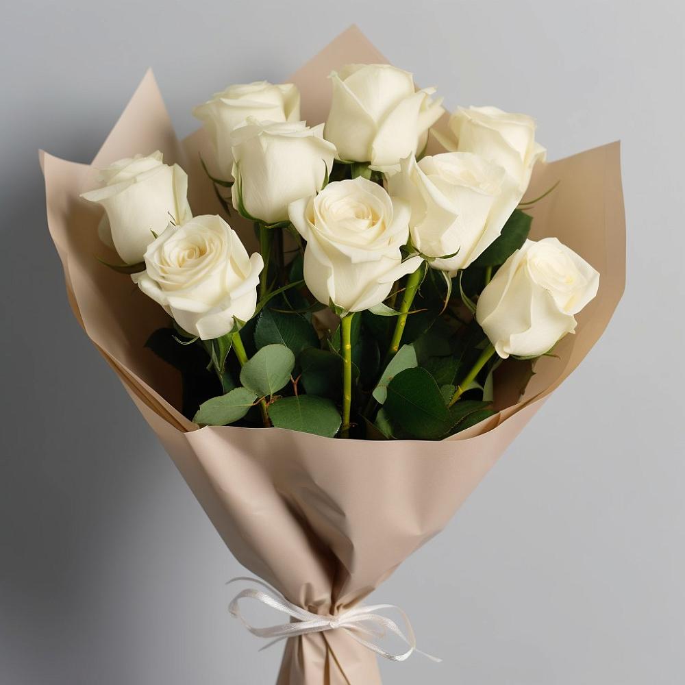 Букет 9 Белых роз Эдлесс Лав в Медногорский