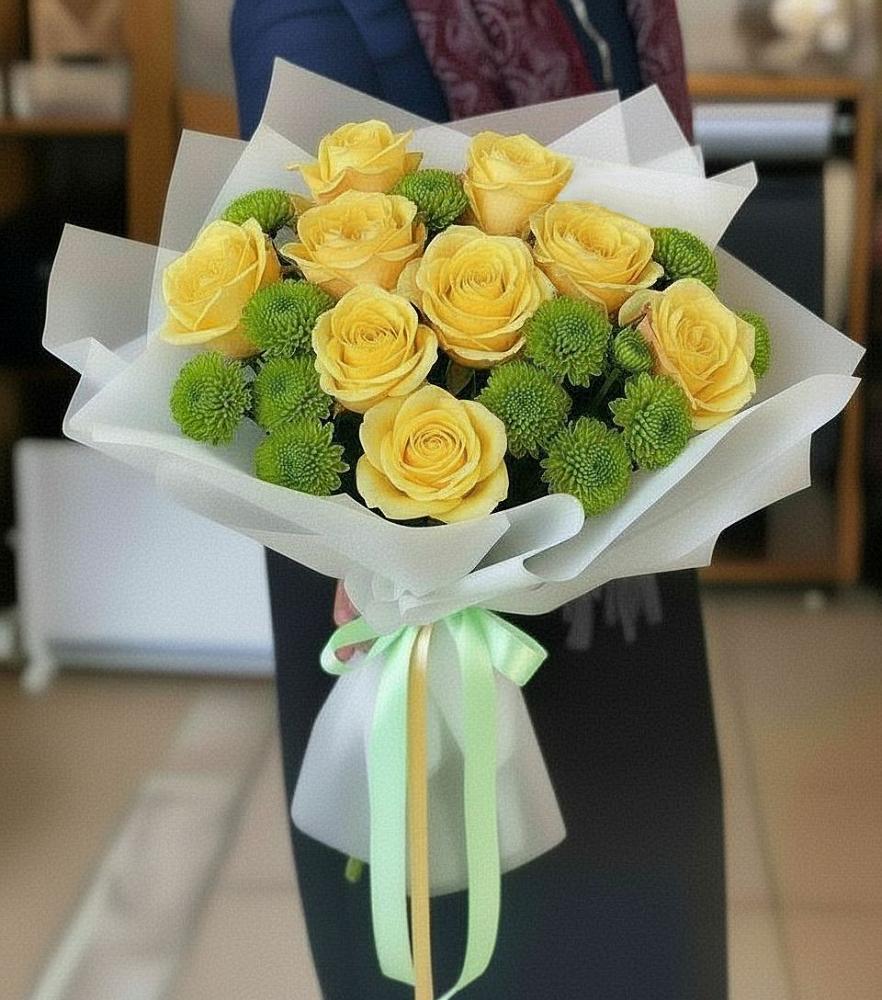 Букет цветов из: Хризантемы и Розы в Медногорский