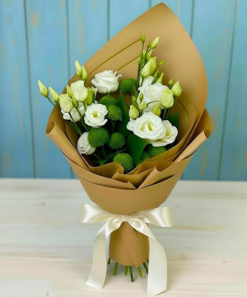 Букет цветов из: Хризантемы и Лизиантусы в Медногорский