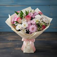Букет цветов из:  Хризантемы, Альстромерии и Розы в Медногорский