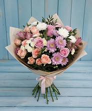 Букет цветов из:  Хризантемы, Розы и Альстромерии в Медногорский