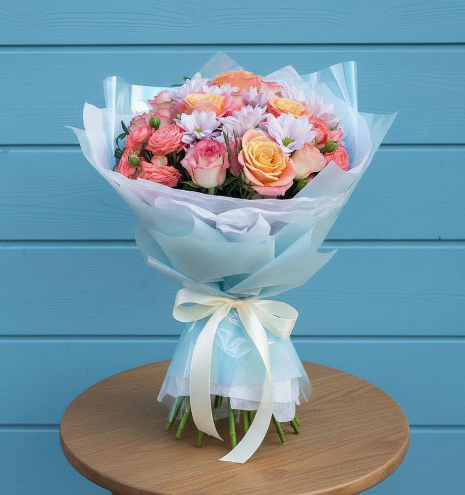 Букет цветов из: Хризантемы и Розы в Медногорский