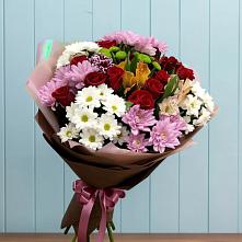 Букет цветов из:  Розы, Хризантемы и Альстромерии в Медногорский